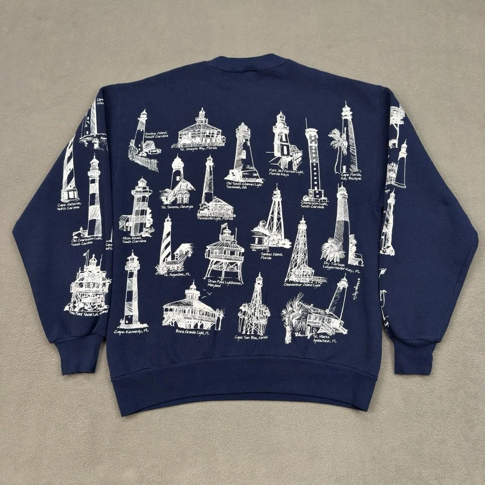 Vintage Michigan Rag Co Lighthouse Sweatshirt Size M All Over Print Crewneck USA - Picture 13 of 15